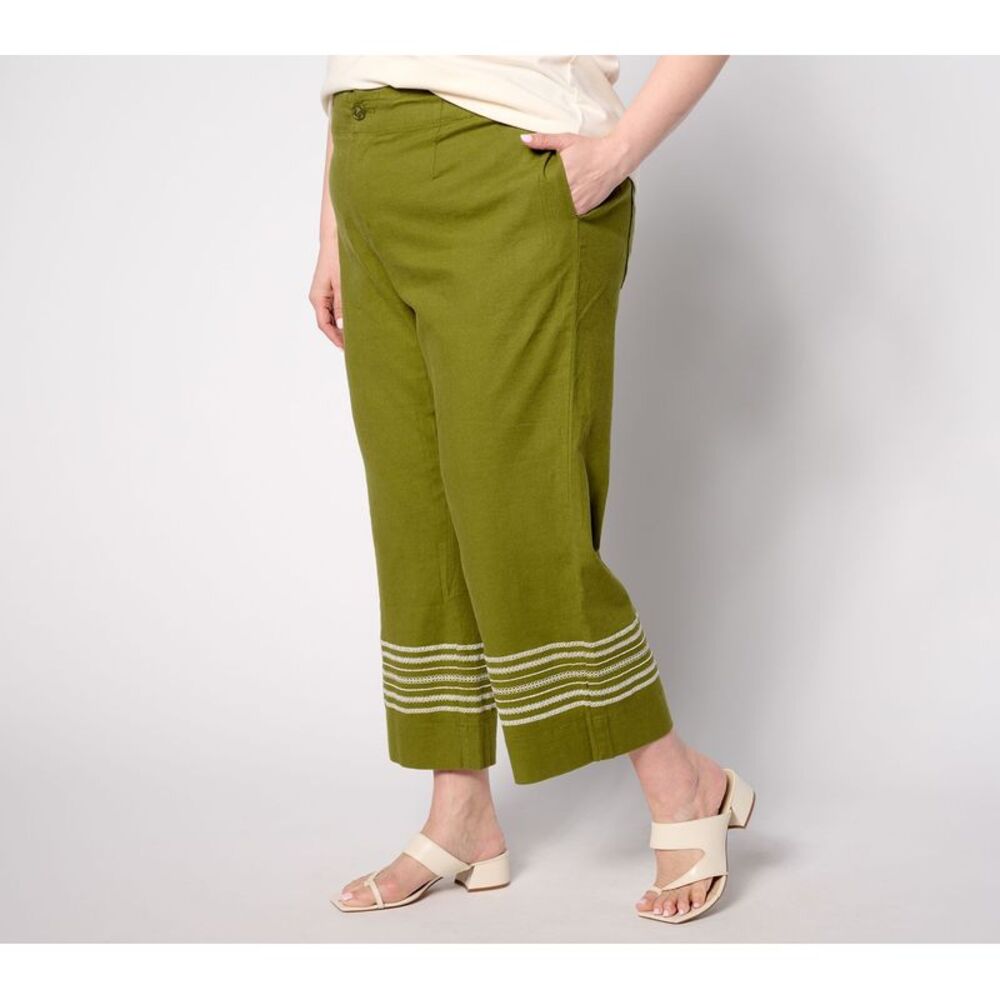 Joan Rivers Classics Collection Women's Pants Sz XL Linen Crop Pant Green